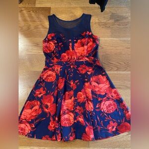 Floral Woman’s Dress in Red and Blue